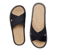 HRGKLMN Zapatillas de casa para Mujer, Zapatos de Verano, Sandalias Elegantes de Lino con Tira Cruzada, Chanclas Antideslizantes para Mujer para Sala de Estar y jardín,Schwarz,44 EU