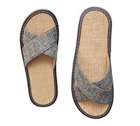 HRGKLMN Zapatillas de casa para Mujer, Zapatos de Verano, Sandalias Elegantes de Lino con Tira Cruzada, Chanclas Antideslizantes para Mujer para Sala de Estar y jardín,Grau,40 EU