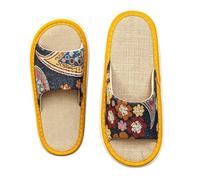 HRGKLMN Zapatillas de casa para mujeres y hombres de tallas grandes, sandalias de lino étnicas para mujeres, cómodas chancletas de verano con patrón tradicional, chanclas antideslizantes,Style f,38 EU