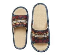 HRGKLMN Zapatillas de casa para mujeres y hombres de tallas grandes, sandalias de lino étnicas para mujeres, cómodas chancletas de verano con patrón tradicional, chanclas antideslizantes,Style i,42 EU