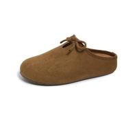 HRGKLMN Zuecos con Lazo para Mujer, Sandalias Planas para Mujer de Suave Gamuza, cómodas Pantuflas con Suela Antideslizante para Ocio, Uso Diario y Paseos,Braun,38 EU