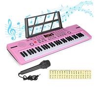 Hricane - Teclado de piano para niños, 61 teclas, teclado electrónico para principiantes, teclado de música digital portátil, instrumento de música para educación temprana con micrófono y soporte para