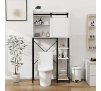 hrijusdif Over The Toilet Storage Gabinet, Bathroom Shelves Over Toilet with Sliding Grann Door,Adjustable Shelves and Side Storage Rack-White