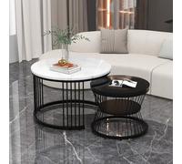 hrijusdif SKU=WF300417BAA - Juego de 2 mesas de centro modernas con tapa de mármol, mesa auxiliar para sofá, mesa de centro redonda nido, marco negro