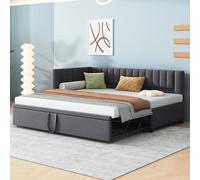 hrijusdif Sofá cama multifuncional en forma de L con cama nido de 90/180 x 200 cm, cama tapizada en tela de terciopelo, diseño que ahorra espacio para cuna, cama de invitados gris