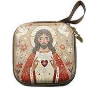 Hrippy Estuche para Rosario Católico, Estuche con Cremallera para Rosario con Oración De Virgen María Y Jesús, Pequeño Estuche Cuadrado para Guardar Rosarios, Joyero Religioso.