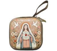 Hrippy Estuche para Rosario Católico, Estuche con Cremallera para Rosario con Oración De Virgen María Y Jesús, Pequeño Estuche Cuadrado para Guardar Rosarios, Joyero Religioso.