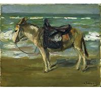 HRJUBWREE Cartel Lienzo Impresión Lienzo Moderno Pintura Pared Arte Cuadro Cabalgando por la playa a la izquierda de Max Liebermann para Decoración de Paredes 60x90cm