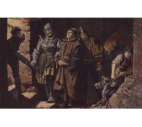 HRJUBWREE Cuadro en Lienzo Impresión Pared Arte Burckhardt Hund Von Wenckheim acompaña a Lutero al castillo de Wartburg por Paul Thumann para la Decoración del Hogar de la Oficina 60x90cm