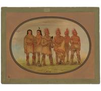 HRJUBWREE Murales Vintage Pintura de Póster Artística Imagen Lienzo Black Hawk y otros cinco prisioneros Saukie de George Catlin para Decoraciones del Hogar 60x90cm