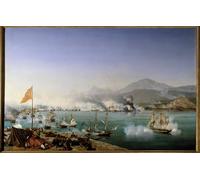 HRJUBWREE Murales Vintage Pintura de Póster Artística Imagen Lienzo Guerra de independencia griega Vista de la batalla naval de Navarin por Ambroise Louis Garneray para Decoraciones del Hogar 60x90cm