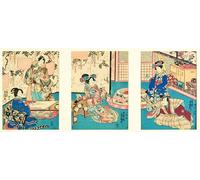 HRJUBWREE Murales Vintage Pintura de Póster Artística Imagen Lienzo Tinta de pulido para escribir una carta de respuesta del Inaka Genji por Utagawa Kunisada para Decoraciones del Hogar 60x90cm