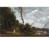 HRJUBWREE Murales Vintage Pintura de Póster Artística Imagen Lienzo Tres campesinas de Jean Baptiste Camille Corot para Decoraciones del Hogar 60x90cm