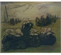 HRJUBWREE Pinturas Famosas Lienzo Arte Impresión Arte de Pared Cuadro Mujeres bretonas en el de Emile Bernard para la Decoración de la Sala de Estar 60x90cm