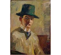 HRJUBWREE Pinturas Famosas Retratos Sobre Lienzo Pinturas Murales Autorretrato con sombrero alto y cigarrillo de Hermann Stenner para la Decoración del Hogar del Dormitorio 60x90cm