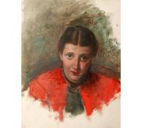 HRJUBWREE Pinturas Famosas Retratos Sobre Lienzo Pinturas Murales La esposa del artista con una capa roja de Robert Braithwaite Mrtinseau para la Decoración del Hogar del Dormitorio 60x90cm