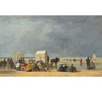 HRJUBWREE Pinturas Famosas Retratos Sobre Lienzo Pinturas Murales La hora del baño en Deauville de Eugene Louis Boudin para la Decoración del Hogar del Dormitorio 60x90cm
