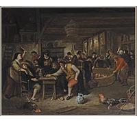 HRJUBWREE Pinturas Famosas Retratos Sobre Lienzo Pinturas Murales La pelea de gallos de Jan Havickszoon Steen para la Decoración del Hogar del Dormitorio 60x90cm