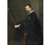 HRJUBWREE Vintage Lienzo Pintura Cuadro en Lienzo Impresión Pared Arte Hombre con un laúd en medio deVan Dyck para la Decoración del Hogar de la Oficina 60x90cm