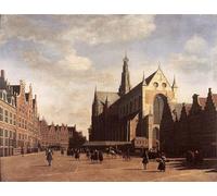 HRJUBWREE Vintage Lienzo Pintura Cuadro en Lienzo Impresión Pared Arte la Plaza del Mercado de Haarlem por Gerrit Adriaensz. berckheyde para la Decoración del Hogar de la Oficina 60x90cm