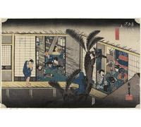 HRJUBWREE Vintage Lienzo Pintura Cuadro en Lienzo Impresión Pared Arte Posada con sirvientas Akasaka por Utagawa Hiroshige para la Decoración del Hogar de la Oficina 60x90cm