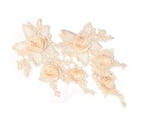 Hrlace 2 piezas flores bordado encaje apliques 3D flor apliques de encaje parches de encaje bordado floral parches bordados para coser escote vestidos pantalones sombreros vestido de novia beige