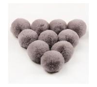 Hrlace 20 pompones de piel sintética para manualidades, pompón de pelo con lazo elástico, pompón de piel sintética para manualidades, gorro, bolsa, decoración para el cabello, color gris claro, 8 cm
