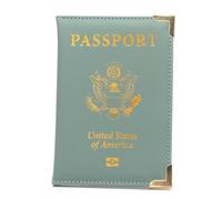 Hrlace Funda para pasaporte de piel sintética, universal, para pasaporte, avión, pasaporte, cartera con patrón dorado para mujer, hombre, viajes, pasaporte, tarjetas de crédito, color azul cielo