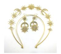 Hrlace Halo Corona Diadema Estrellas Rhinestone Diadema Diosa Rayos de Sol Tocado Sol Luna Estrella Diadema Cristal Brillante Accesorios para el Cabello para Mujeres Novia Boda Luna Modelo (con