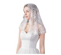 Hrlace Mantilla velo de encaje de iglesia católica, vintage, velo de capilla, velo de encaje para novia, boda, noche, baile de graduación, fiesta, disfraz, blanco, 88 x 58 cm