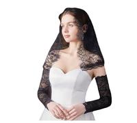 Hrlace Mantilla velo de encaje de iglesia católica, vintage, velo de capilla, velo de encaje para novia, boda, noche, baile de graduación, fiesta, disfraz, negro, 88 x 58 cm