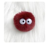 Hrlace Pompones de piel sintética de 5 cm, pompones, pompones, dibujos animados, ojos de elfos, pompones de polvo con lazo elástico, extraíbles, para bolsos, llaveros, accesorios, color rojo burdeos,