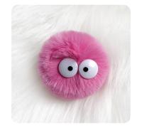 Hrlace Pompones de piel sintética de 5 cm, pompones, pompones, dibujos animados, ojos de elfos, pompones de polvo con lazo elástico, extraíbles, para bolsos, llaveros, accesorios, color rojo rosado, 5