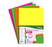 HRoja - Folios Colores Flúor A4 80 gr, 200 hojas, Papel multifunción apto para Impresoras Inkjet y Láser - 210 x 297 mm - Ideal para Oficina, Hogar y Proyectos Artísticos como Origami