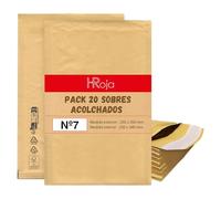 HRoja - Sobres Acolchados Nº7 (250 x 350 mm), Pack de 20 - Papel Kraft con Burbuja Interior - Autoadhesivos, Resistentes, Antigolpes y Antimanipulación para Envíos y Paquetería