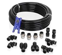 Hromee Air Line Tubería Kit de 1/4" (6.35MM) OD×32.8 Pies Tubo de poliuretano PU y Empuje para conectar accesorios, 14 piezas de tubo comprimido y kit de accesorios