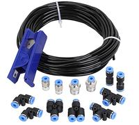 Hromee Kit de tubos de línea de aire, diámetro exterior de 3,97 mm x 32,8 pies, tubo de poliuretano y accesorios de empuje para conectar, kit de 14 tubos comprimidos y accesorios