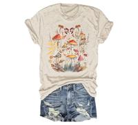 Hroom - Camiseta para mujer 2025 con cuello redondo, atlética, para salir, holgada, estampada, de moda, casual, estética, occidental, lindas camisetas vintage de verano, beige, M