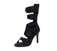HROYL Botas de Baile Latino Mujer con Puntera Abierta Actuación Fiesta Salón de Baile Zapatos de Baile de Salsa,DSR9-Negro-7,EU 37.5