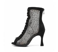 HROYL Botas de Baile Latino Mujer Punta Abierta Botas de Baile Tobillo para Salsa Bachata Tango Práctica Performance de Salon DS7180-Negro-8.5-S, 39 EU