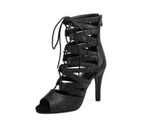 HROYL Botas de Baile Tobillo para Mujer Latino con Cordones Zapatos de Baile Salsa de Salón,193-Negro-S,EU 38