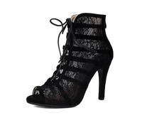HROYL Botas de Danza Latino Mujer Salsa Zapatos de Baile de Salon con Cordones,DSY111-Negro-9, 39 EU