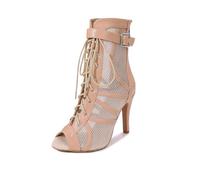 HROYL Botas de Danza Latino Mujer Salsa Zapatos de Baile de Salon con Cordones,M052-Beige-9, 42 EU