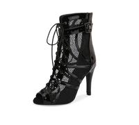 HROYL Botas de Danza Latino Mujer Salsa Zapatos de Baile de Salon con Cordones,M052-Negro-9, 40 EU