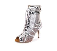 HROYL Botas de Danza Latino Mujer Salsa Zapatos de Baile de Salon con Cordones,M052-Rojo-11, 36.5 EU