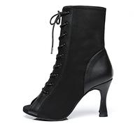 HROYL Botines de Baile Latino Mujer Salsa y Bachata con Cordones Zapatos de Baile de Salon,YCL478-Negro-7.5,EU 38.5