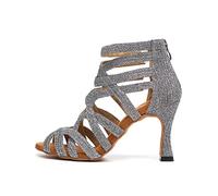 HROYL Zapatos Baile de salón Punta Abierta con Cremallera Salsa Botas de Baile Latino Mujer L521 Gris 6.5cm tacón, EU39