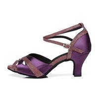 HROYL Zapatos de Baile de Salón Tacon Mujer Fiesta Elegante Zapatos de Baile de Diamante de Imitación Latino Salsa Tango, ES-YCL296-Morado-7.5 EU 37