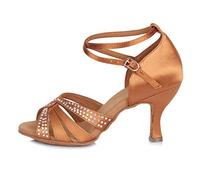 HROYL Zapatos de Baile de Salón Tacon Mujer Fiesta Elegante Zapatos de Baile de Diamante de Imitación Latino Salsa Tango, ES-40902-Marrón EU 39