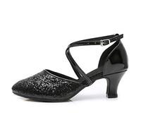 HROYL Zapatos de Baile Latino de Tacón Alto/Medio para Mujer Tacón 3.5CM/5.5CM/7CM,DY115-R, Negro-5.5,EU 39